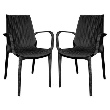 KD AMERICANA 35 x 21 x 22 in. Kent Outdoor Dining Arm Chair, Black, 2PK KD3583716